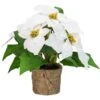 NorthLight 11 In. LED Artificial Poinsettia Potted Plant With Burlap Base, - Clear Lights White -Northlight c41306fb310b469b801b22b24071aef8