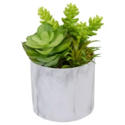Northlight 6.5" Green Artificial Succulent Arrangement In Faux Marble Pot