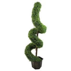 Northlight 56" Potted Two-Tone Artificial Boxwood Spiral Topiary Tree