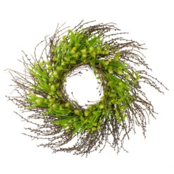 Northlight 20-Inch Green And Yellow Flower Buds Leaves And Twigs Artificial Floral Wreath