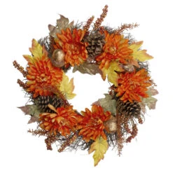 Northlight Mums And Acorns Artificial Floral Twig Wreath 22-Inch Unlit