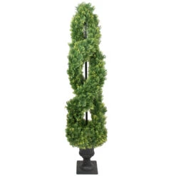 Northlight 4.5' Artificial Cedar Double Spiral Topiary Tree In Urn Style Pot Unlit