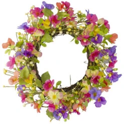 Northlight Wild Flowers And Berries Artificial Spring Twig Wreath Pink And Yellow - 20-Inch