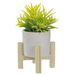 Northlight 8" Potted Green Artificial Succulent With Wooden Stand